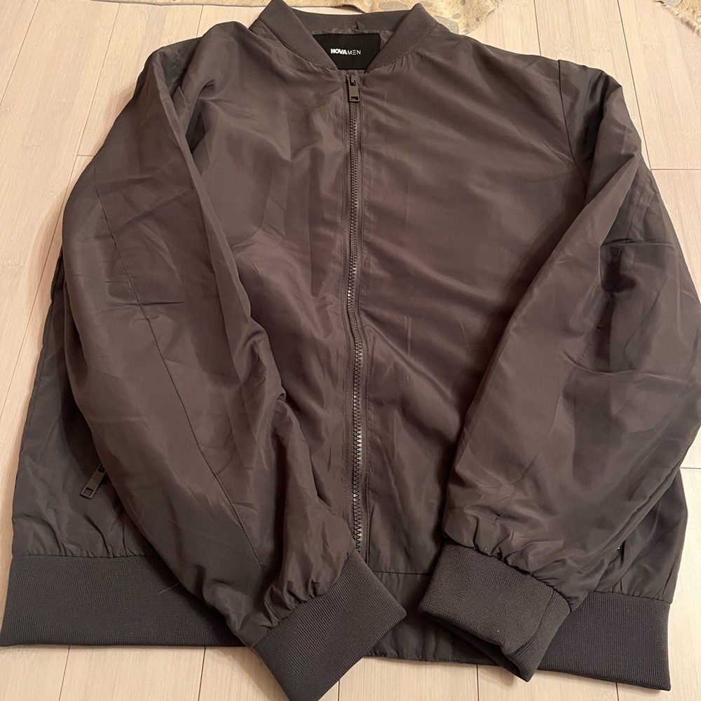 Fashion Nova Men Grey Bomber Size L